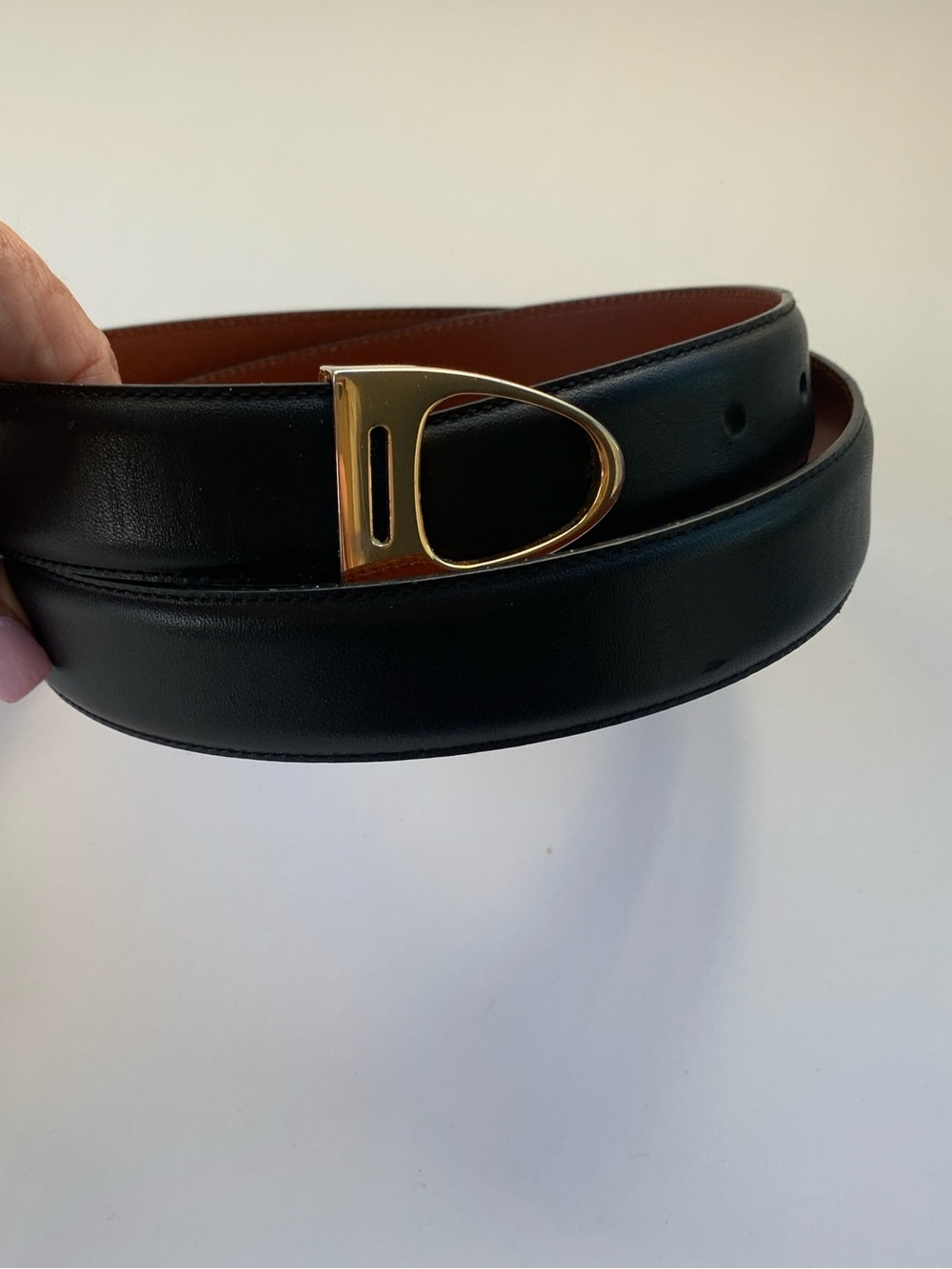 Coach Men's Black Leather Belt with Gold 'D' Buckle